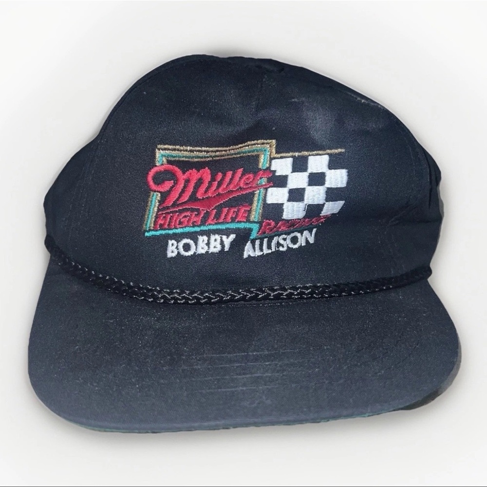 VTG 80s Miller Lite High Life Beer Bobby Allison Rope Hat Cap Snapback NASCAR